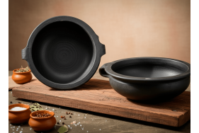 Handmade Clay Curry Pot - Uruli Type| Curry pot with handle | Earthern Kadai for cooking| Seasoned | Black